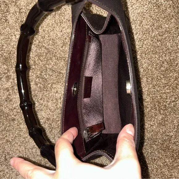 Gucci Dark Purple Satin Shoulder Bag with Bamboo Handle Vintage 1990s - Picture 10 of 13